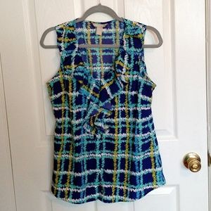 Banana Republic Plaid Ruffle Dress Tank Top Blue